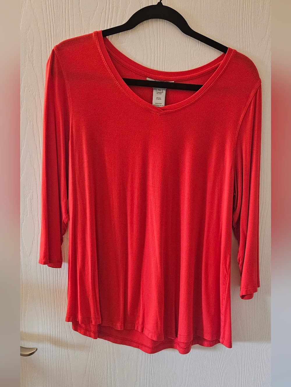 Multiples Red 3/4 LengthSleeve V-Neck Top